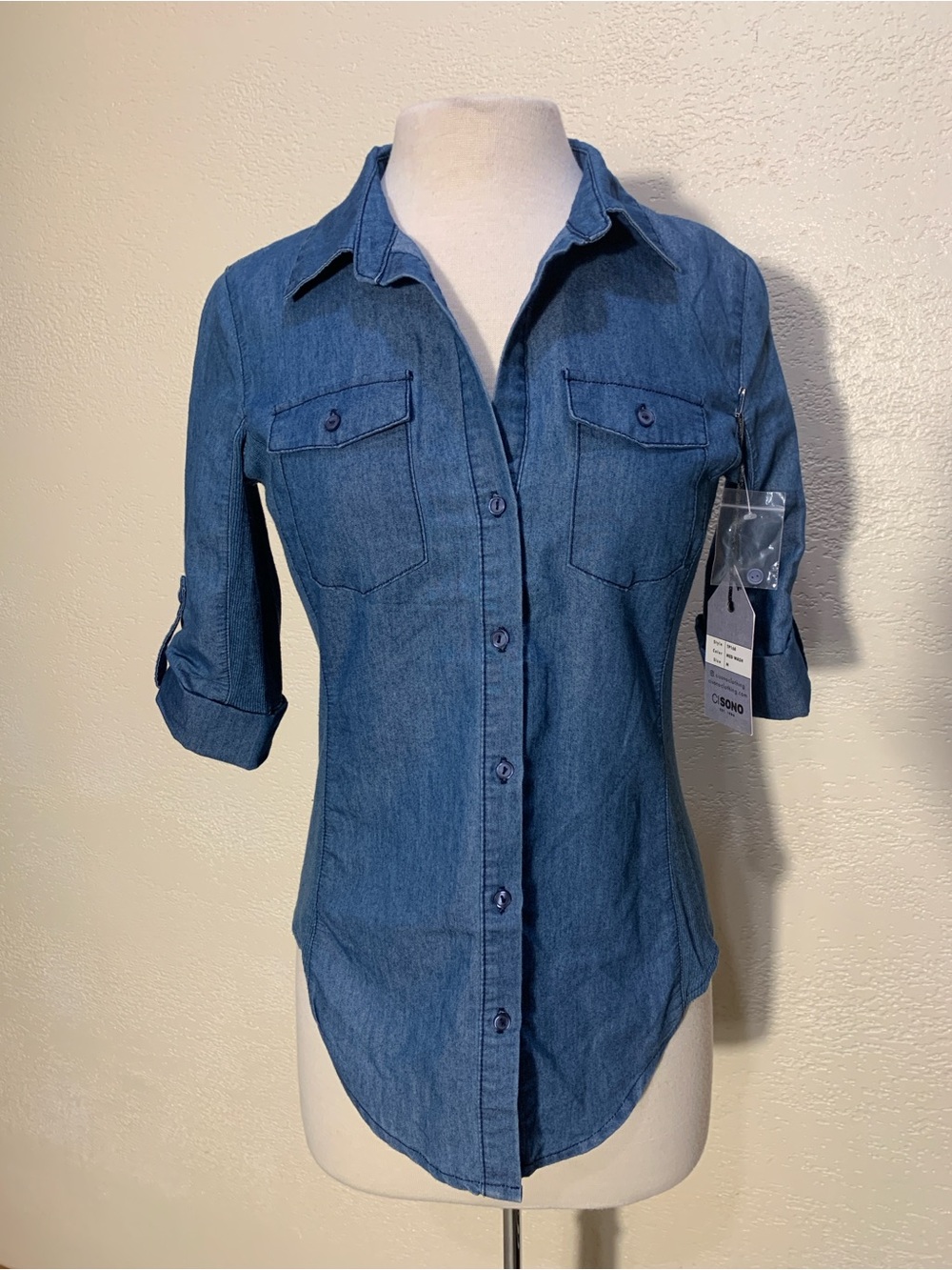 Ci Sono Medium Button-up Blue Shirt